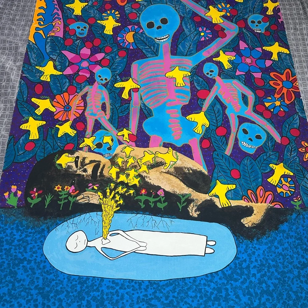 Colorful Skeleton and Floral Wallpapering